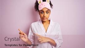  Presentation with pajama - Theme having young african american woman wearing pajama and mask over isolated pink background pointing aside worried and nervous with both hands concerned and surprised expression background and a coral colored foreground