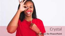  Presentation with pretend - Colorful theme enhanced with young-african-american-woman-wearing backdrop and a red colored foreground
