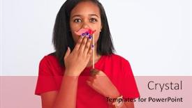  Presentation with pretend - Presentation design consisting of young-african-american-woman-wearing background and a red colored foreground