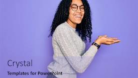  Presentation with woman hands open - Presentation consisting of young-african-american-woman-wearing background and a light blue colored foreground