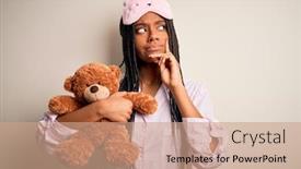  Presentation with african american woman question - Presentation theme featuring young-african-american-woman-wearing background and a coral colored foreground