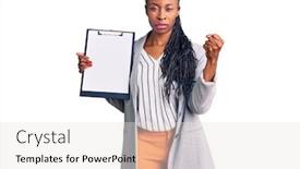  Presentation with african american business - Colorful presentation design enhanced with young-african-american-woman-wearing backdrop and a sky blue colored foreground