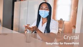  Presentation with hand sanitizer - Audience pleasing presentation theme consisting of young-african-american-woman-wearing backdrop and a coral colored foreground