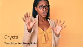  Presentation with panic - Beautiful slides featuring young-african-american-woman-wearing backdrop and a coral colored foreground