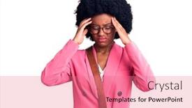  Presentation with leather bag - Beautiful PPT theme featuring young-african-american-woman-wearing backdrop and a coral colored foreground