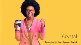  Presentation with leather bag - Presentation theme with young-african-american-woman-wearing background and a yellow colored foreground