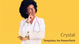  Presentation with african american woman question - Beautiful slide set featuring young-african-american-woman-wearing backdrop and a yellow colored foreground