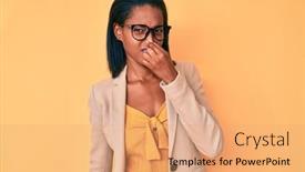  Presentation with african american business - PPT layouts with young-african-american-woman-wearing background and a coral colored foreground