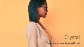  Presentation with business profile - PPT layouts featuring young-african-american-woman-wearing background and a coral colored foreground