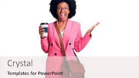  Presentation with winner cup - Cool new presentation theme with young-african-american-woman-wearing backdrop and a light gray colored foreground