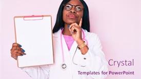  Presentation with clipboard stethoscope - Slides having young-african-american-woman-wearing background and a pink colored foreground