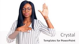  Presentation with hand palm - Colorful PPT theme enhanced with young-african-american-woman-wearing backdrop and a white colored foreground