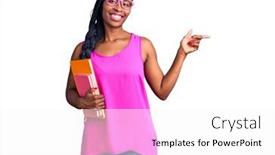  Presentation with book glasses - Beautiful PPT layouts featuring young-african-american-woman-wearing backdrop and a white colored foreground