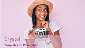  Presentation with african american woman question - PPT layouts with young-african-american-woman-wearing background and a pink colored foreground