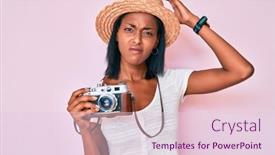  Presentation with african american woman question - Cool new PPT theme with young-african-american-woman-wearing backdrop and a lemonade colored foreground