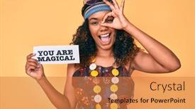  Presentation with eye african american models - Audience pleasing slide deck consisting of young-african-american-woman-wearing backdrop and a gold colored foreground