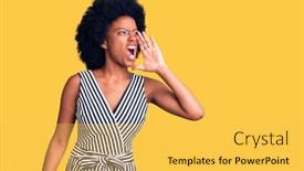  Presentation with clothes - Colorful slide set enhanced with young-african-american-woman-wearing backdrop and a yellow colored foreground