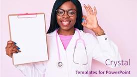  Presentation with clipboard stethoscope - Cool new slide deck with young-african-american-woman-wearing backdrop and a pink colored foreground