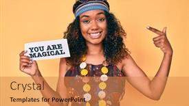  Presentation with bohemian - PPT layouts with young-african-american-woman-wearing background and a gold colored foreground