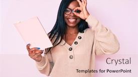  Presentation with book glasses - Beautiful slide deck featuring young-african-american-woman-wearing backdrop and a lemonade colored foreground