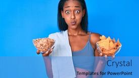  Presentation with nachos - Amazing PPT theme having young-african-american-woman-wearing backdrop and a teal colored foreground