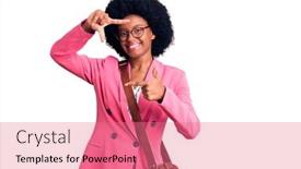  Presentation with leather bag - PPT layouts with young-african-american-woman-wearing background and a coral colored foreground