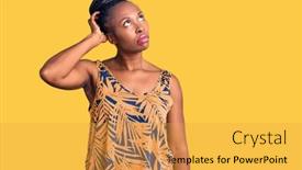  Presentation with african american woman question - Slide set with young-african-american-woman-wearing background and a yellow colored foreground