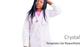  Presentation with african american woman question - Slide deck with young-african-american-woman-wearing background and a white colored foreground