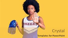  Presentation with hand palm - Amazing PPT theme having young-african-american-woman-wearing backdrop and a yellow colored foreground