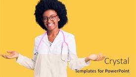  Presentation with woman hands open - Audience pleasing PPT theme consisting of young-african-american-woman-wearing backdrop and a yellow colored foreground