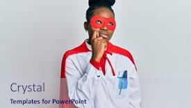  Presentation with hero woman - PPT layouts enhanced with young-african-american-woman-wearing background and a lemonade colored foreground