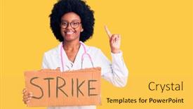  Presentation with african american woman question - Colorful presentation enhanced with young-african-american-woman-wearing backdrop and a yellow colored foreground