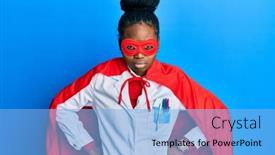  Presentation with hero woman - PPT theme enhanced with young-african-american-woman-wearing background and a light blue colored foreground