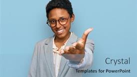  Presentation with african american business - Slide set featuring young-african-american-woman-wearing background and a light blue colored foreground