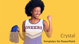  Presentation with winner - PPT theme having young-african-american-woman-wearing background and a yellow colored foreground