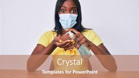  Presentation with hand sanitizer - Cool new PPT theme with young-african-american-woman-wearing backdrop and a coral colored foreground