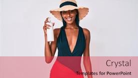  Presentation with sunscreen - Beautiful presentation theme featuring young-african-american-woman-wearing backdrop and a red colored foreground