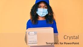  Presentation with simple medical - Beautiful PPT layouts featuring young-african-american-woman-wearing backdrop and a coral colored foreground