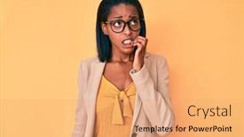  Presentation with african american business - PPT layouts consisting of young-african-american-woman-wearing background and a coral colored foreground