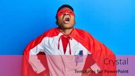 Presentation with hero woman - Cool new presentation theme with young-african-american-woman-wearing backdrop and a red colored foreground