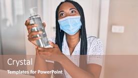  Presentation with hand sanitizer - Colorful PPT layouts enhanced with young-african-american-woman-wearing backdrop and a coral colored foreground