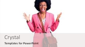  Presentation with leather bag - PPT layouts featuring young-african-american-woman-wearing background and a light gray colored foreground