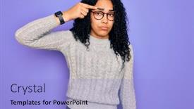  Presentation with acne woman - Cool new slides with young-african-american-woman-wearing backdrop and a light blue colored foreground