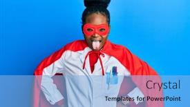  Presentation with hero woman - Audience pleasing presentation theme consisting of young-african-american-woman-wearing backdrop and a light blue colored foreground