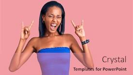  Presentation with rock star - Beautiful PPT layouts featuring young-african-american-woman-wearing backdrop and a coral colored foreground
