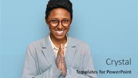  Presentation with african american business - Presentation theme featuring young-african-american-woman-wearing background and a light blue colored foreground