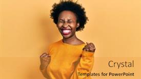  Presentation with african woman - Presentation theme enhanced with young-african-american-woman-wearing background and a gold colored foreground
