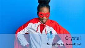  Presentation with hero woman - Beautiful presentation featuring young-african-american-woman-wearing backdrop and a light blue colored foreground