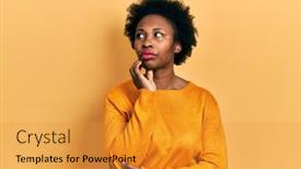  Presentation with african american woman question - Beautiful PPT theme featuring young-african-american-woman-wearing backdrop and a gold colored foreground