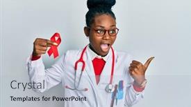  Presentation with support - Colorful presentation enhanced with young-african-american-woman-wearing backdrop and a light blue colored foreground